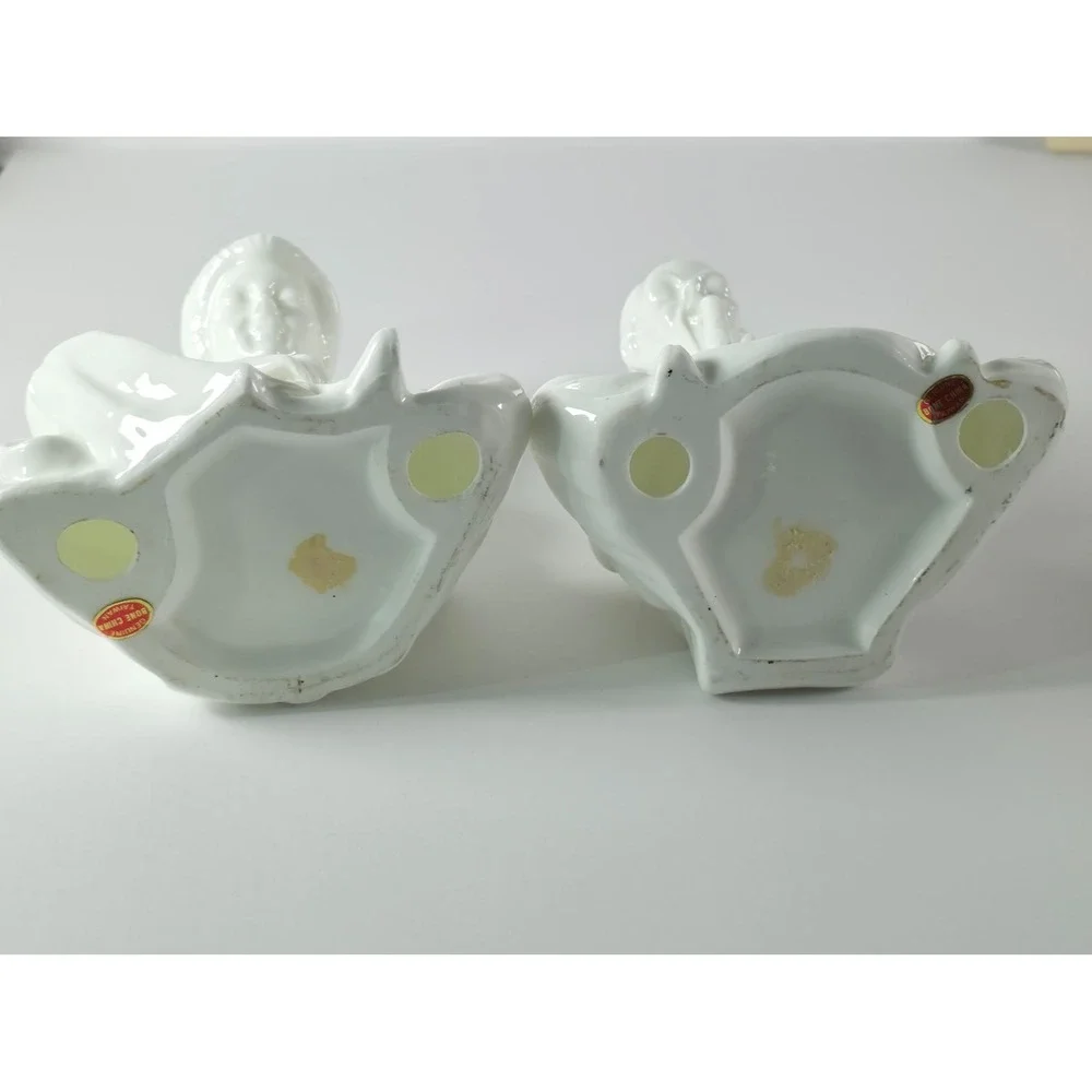Vintage Asian Figurines Pair Musician Porcelain White Bone China Taiwan Decor - Picture 8 of 8